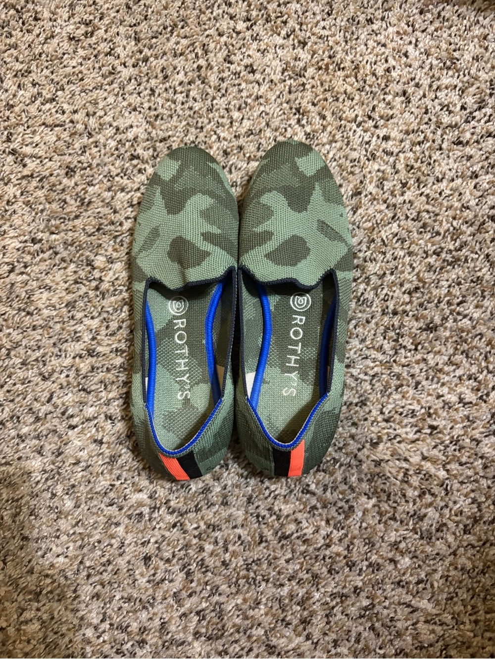 Rothy's Camo Slip-On Shoes in Olive Green